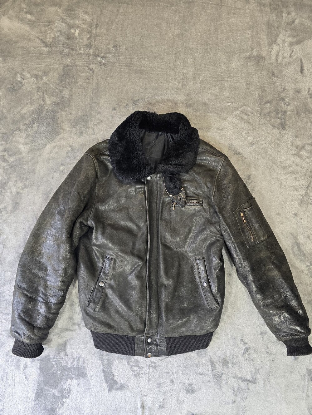Vintage Roots Leather Flight Bomber Jacket Size Medium Distressed Made In Canada